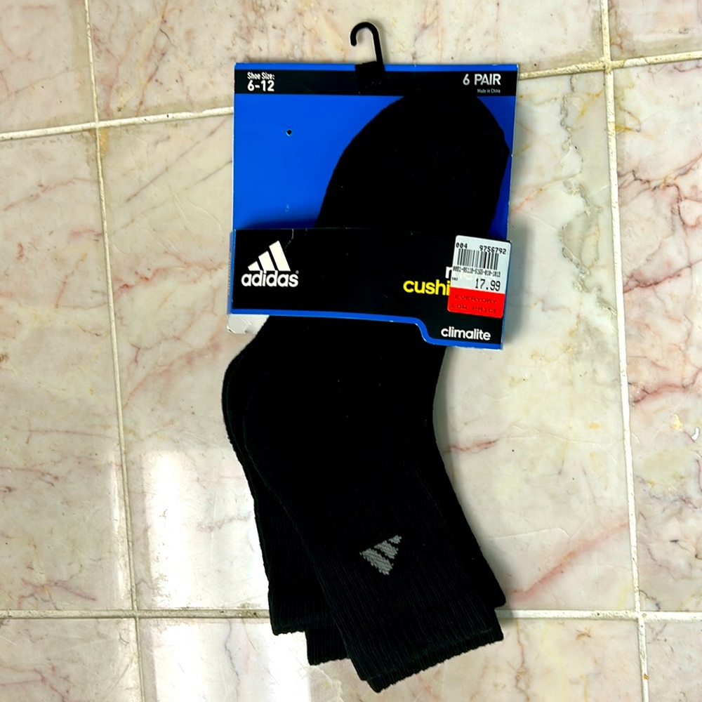 NWT ADIDAS Cushion Socks 3 Pairs Size 6-12